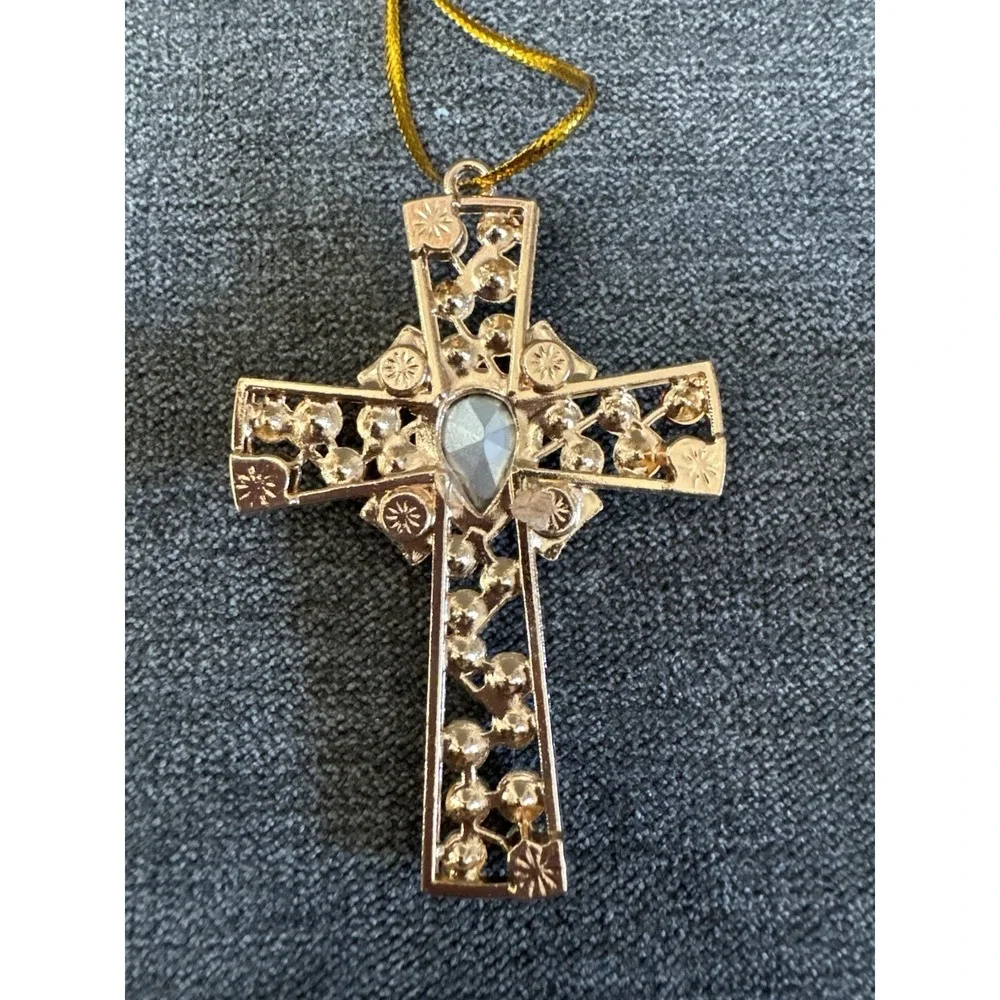 Rhinestone‎ Cross Medal Gold Tone 2.5
